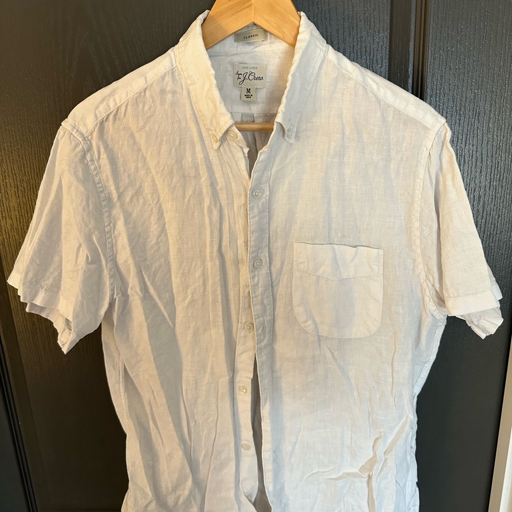 White Linen Short-Sleeve J.Crew Men’s Shirt